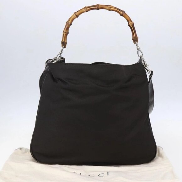 GUCCI Bamboo Hand Bag Nylon 2way Brown Silver 001 2123 1577 Auth 148948 - Picture 13 of 16
